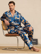 [Dragon Navy] SilkSilky-FR Long Sleeve Lapel Collar Homme Pyjamas 008
