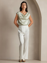 [Vert Clair] SilkSilky-FR Cap Sleeve Cowl Neck Femme T-Shirt 007