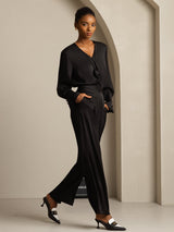 [Noir] SilkSilky-FR 19Momme Soie Manches longues Col V Blouse 008