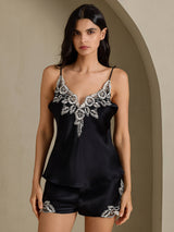 [Noir] SilkSilky-FR Sleeveless V Neck Ensemble Camisole 001