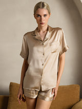 [Champagne] SilkSilky-FR Short Sleeve Lapel Collar Femme Pyjamas 003