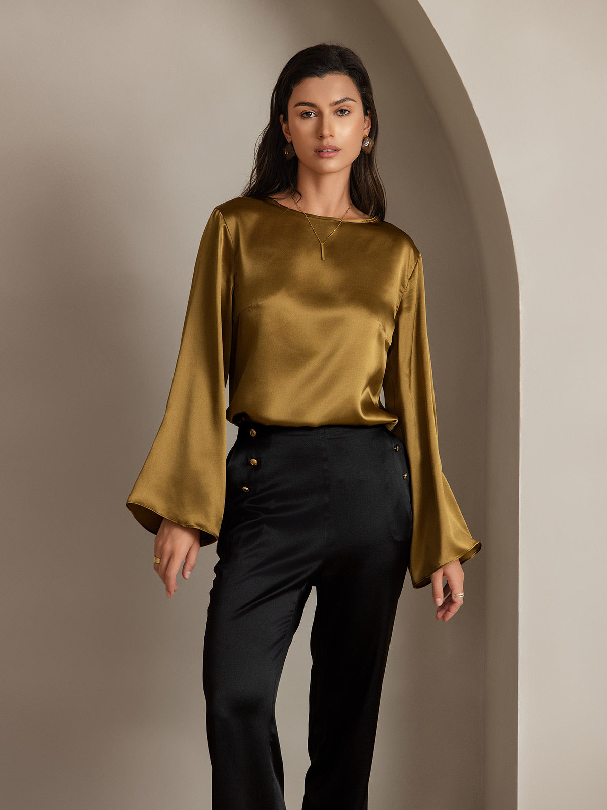 [Noir] SilkSilky-FR 19Momme Soie Womens Pants 009