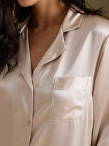 [Beige] SilkSilky-FR Long Sleeve Lapel Collar Chemise pour dormir 004