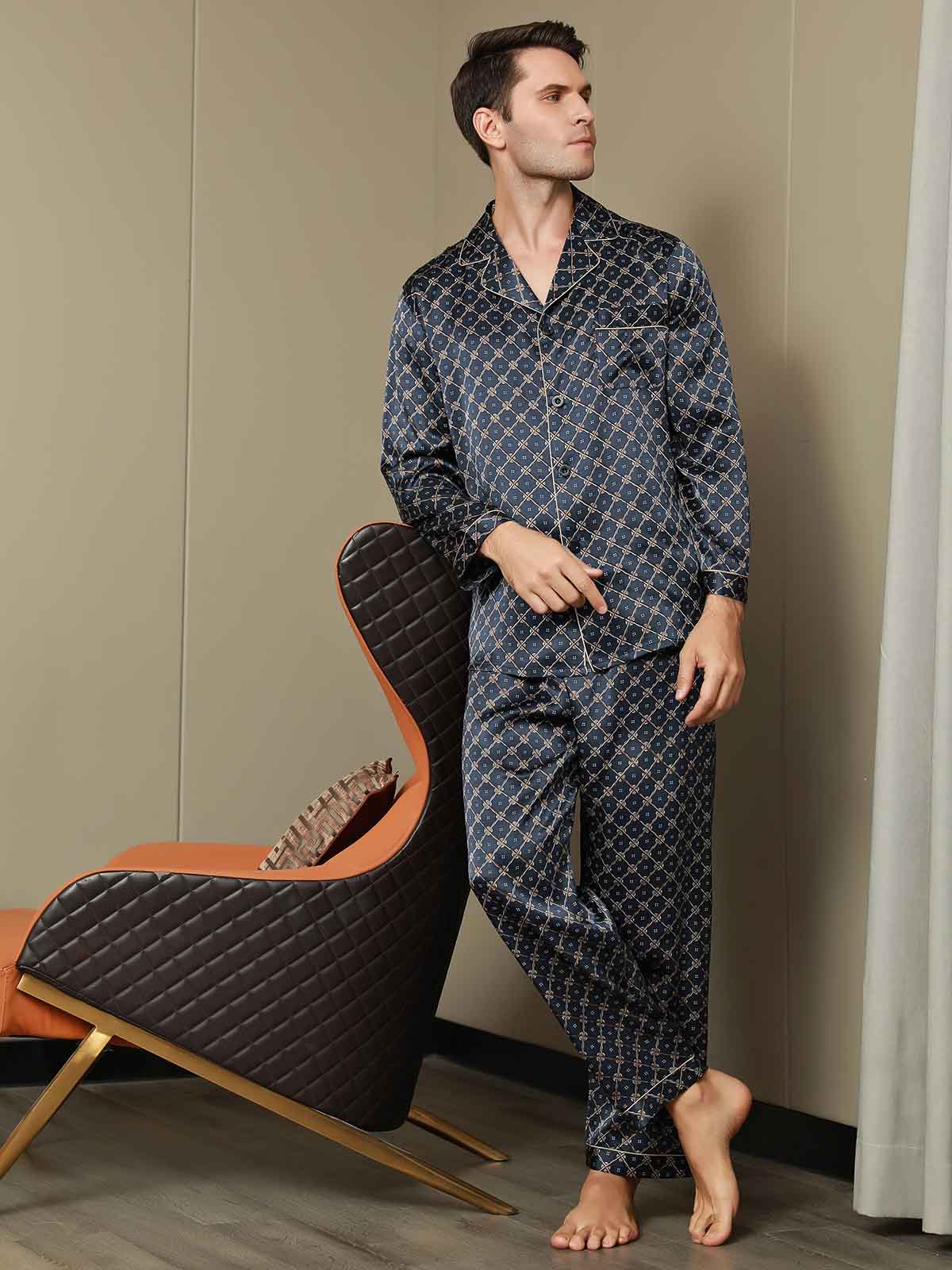 [Chaîne Marine] SilkSilky-FR Pure Soie Mens Pajamas 001