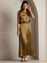 [Brun] SilkSilky-FR Cap Sleeve Round Neck Femme T-Shirt 008