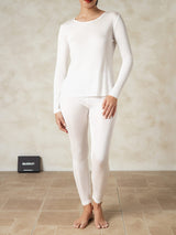 [Blanc] SilkSilky-FR Long Sleeve Round Neck Sous Vêtements Longs Femme 001