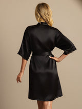 [Noir] SilkSilky-FR Manches mi-longues Femme Peignoir 002