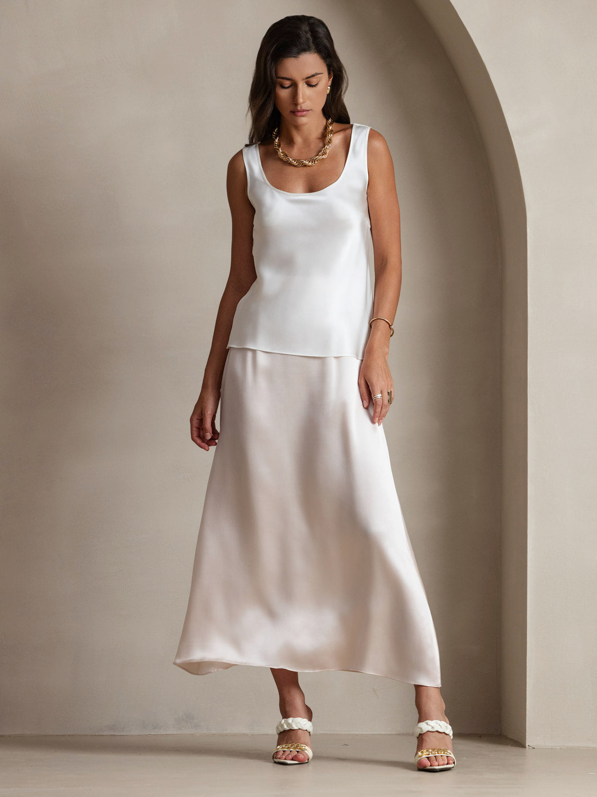 [Blanc] SilkSilky-FR 19Momme Soie Camisoles 006