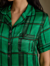 [Carreaux Verts] SilkSilky-FR Short Sleeve Notch Collar Femme Pyjamas 005