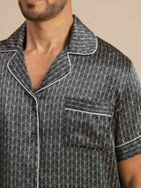 [Ginkgo Noir] SilkSilky-FR Manches courtes Col Cranté Homme Pyjamas 007
