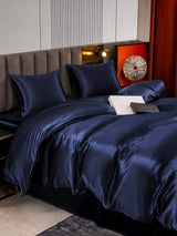 [Bleu Foncé] SilkSilky-FR Parure de Lit Soie 005