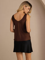 [Café] SilkSilky-FR Sleeveless V Neck Top À Fines Brides 002