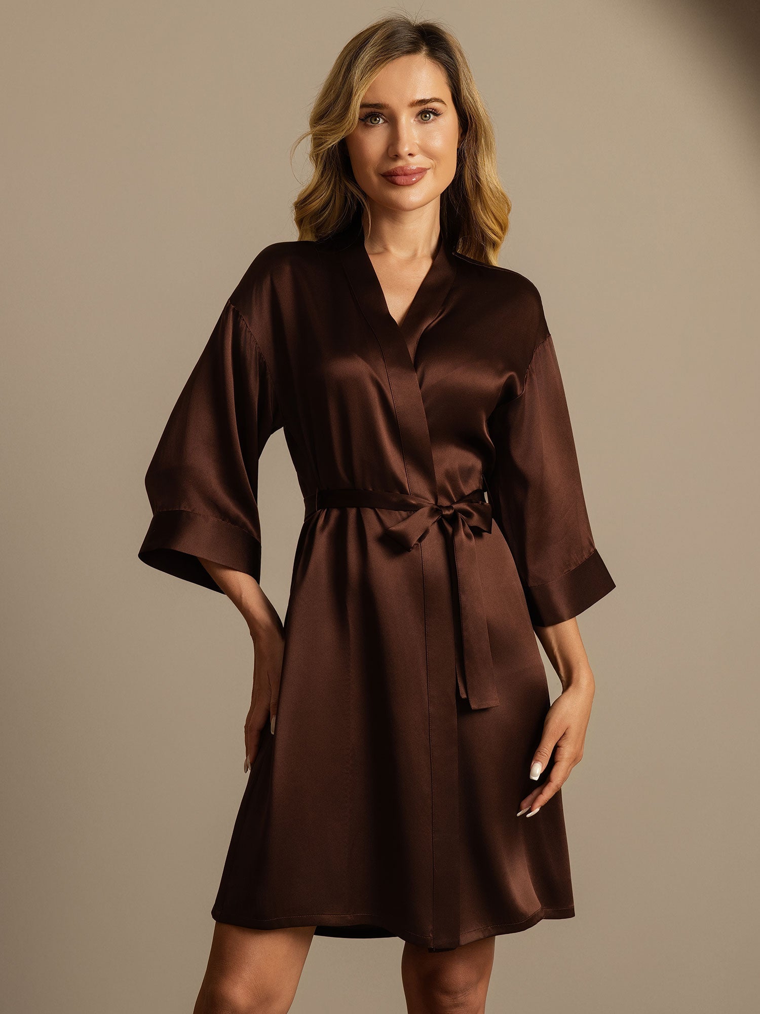 [Café] SilkSilky-FR Pure Soie Womens Robe 006,