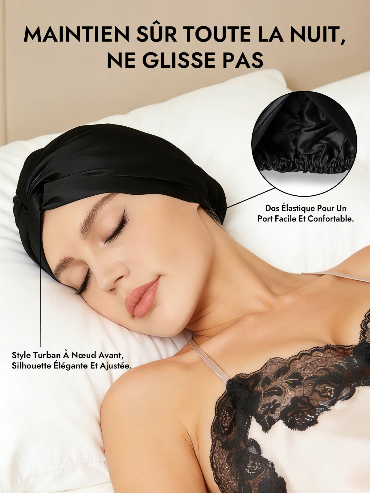 [Noir] SilkSilky-FR Bonnets de Nuit 006