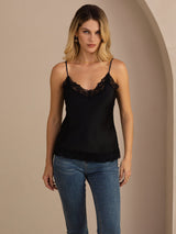 [Noir] SilkSilky-FR Spaghetti Strap V Neck Top À Fines Brides 004