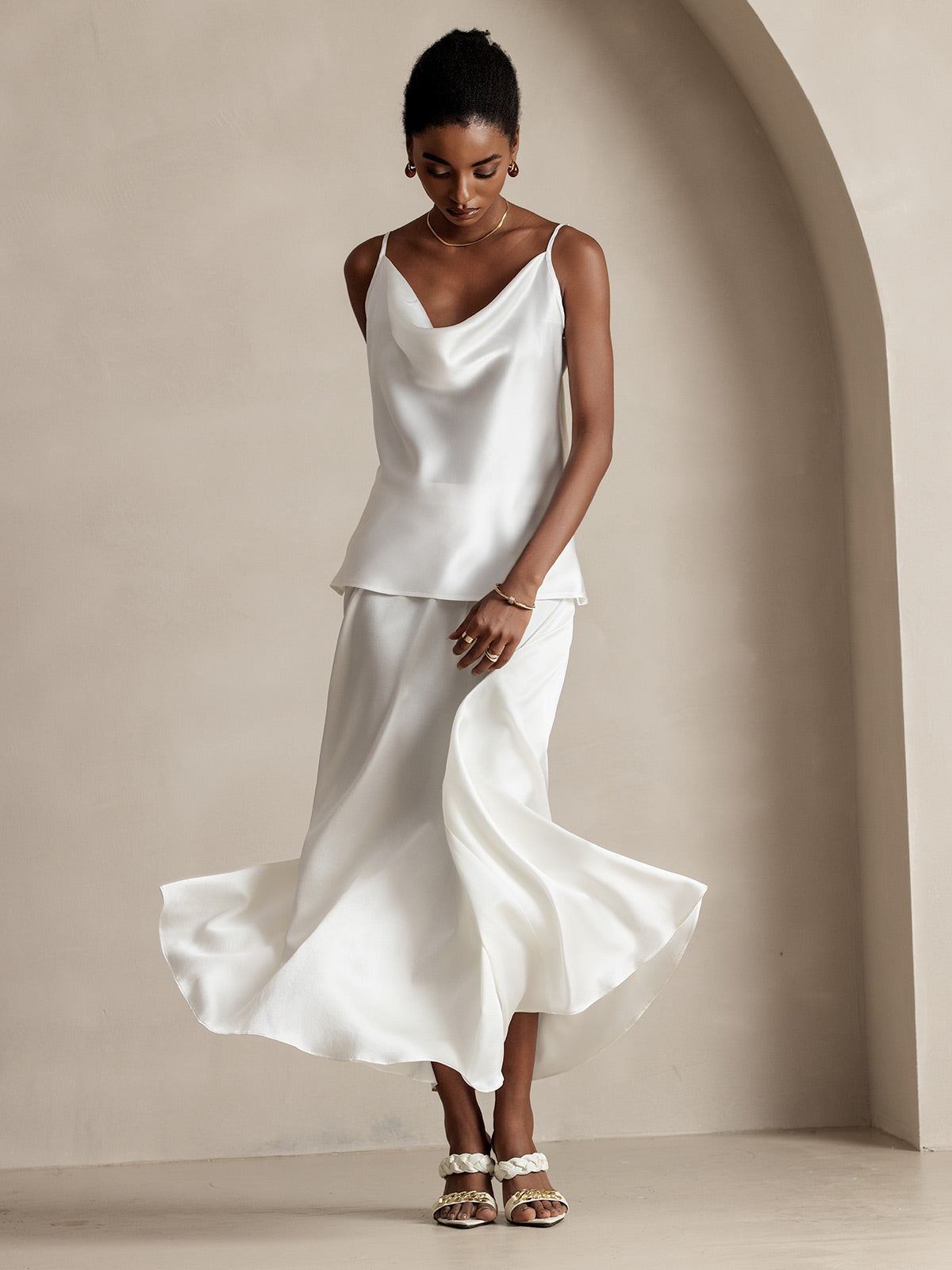 [Blanc] SilkSilky-FR 19Momme Soie Skirt 007