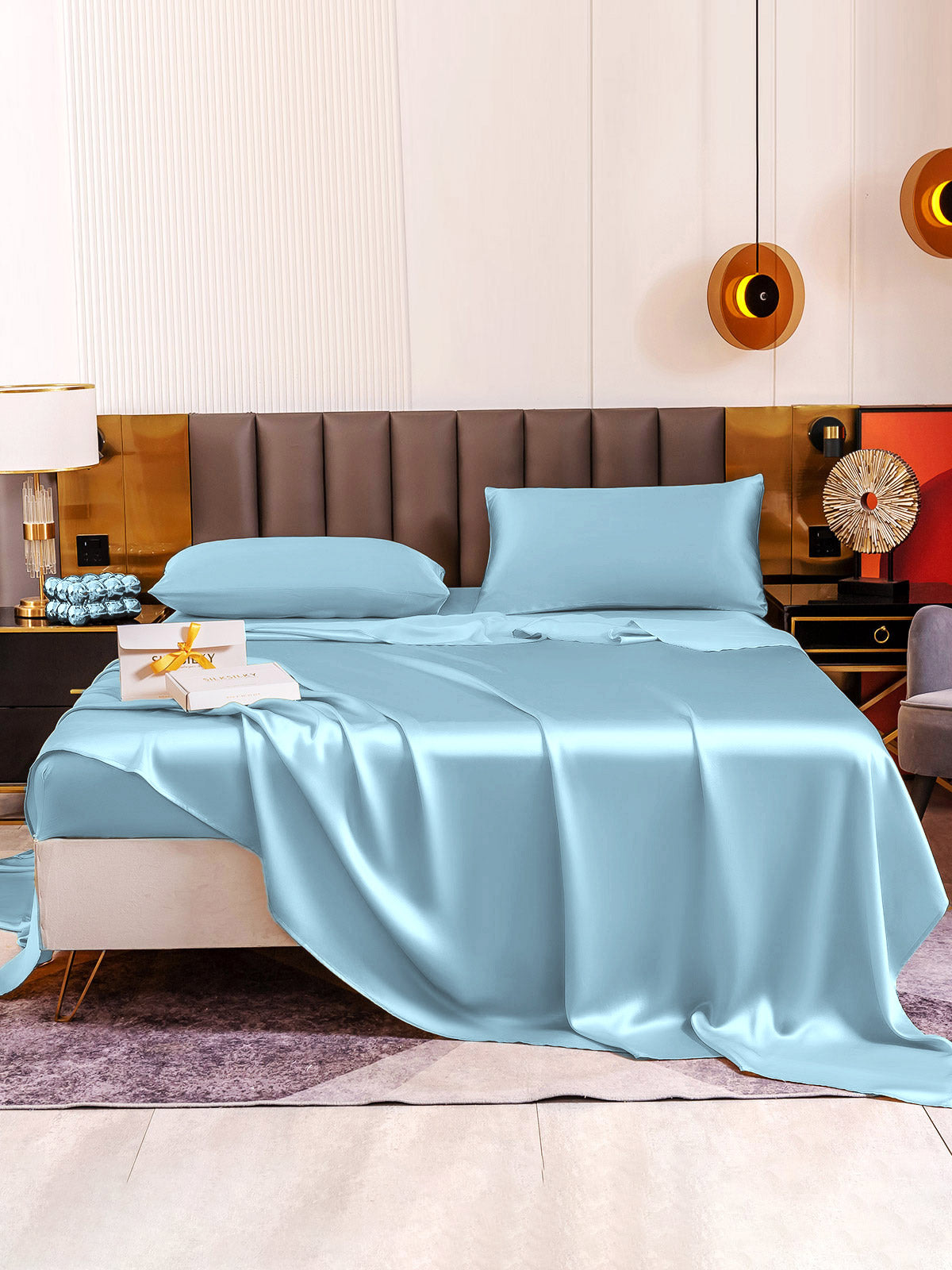 SilkSilky FR 19Momme Pure Soie Bedding Set BleuClair 004