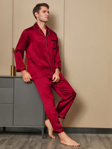 [Rouge] SilkSilky-FR Manches longues Col Cranté Homme Pyjamas 001