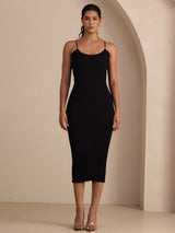 [Noir] SilkSilky-FR Spaghetti Strap Square Neck Robes 007