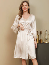 [Ivory] SilkSilky-FR Pure Soie Trois-quart Womens Robe 001