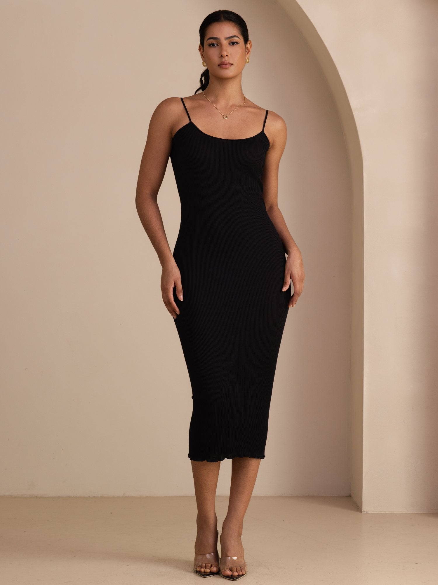 [Noir] SilkSilky-FR Sleeveless Boat Neck Robes 001