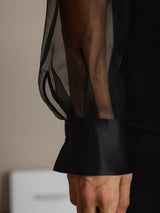 [Noir] SilkSilky-FR Long Sleeve Lapel Collar Femme Chemise 004