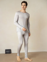 [Argent] SilkSilky-FR Long Sleeve Round Neck Sous Vêtements Longs Homme 001