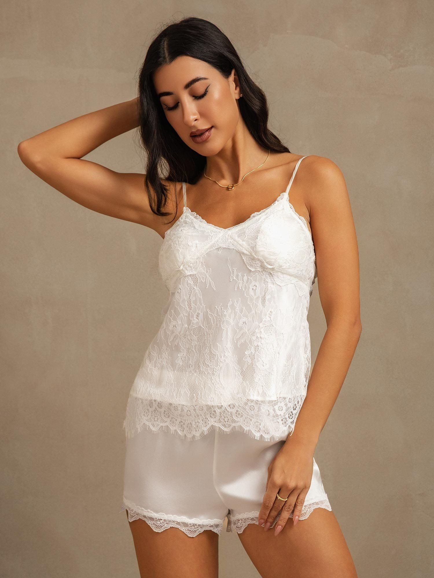 [Blanc] SilkSilky-FR Soie Camisole Set 006