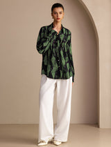 [Mousse Noire] SilkSilky-FR Long Sleeve Lapel Collar Blouse 005
