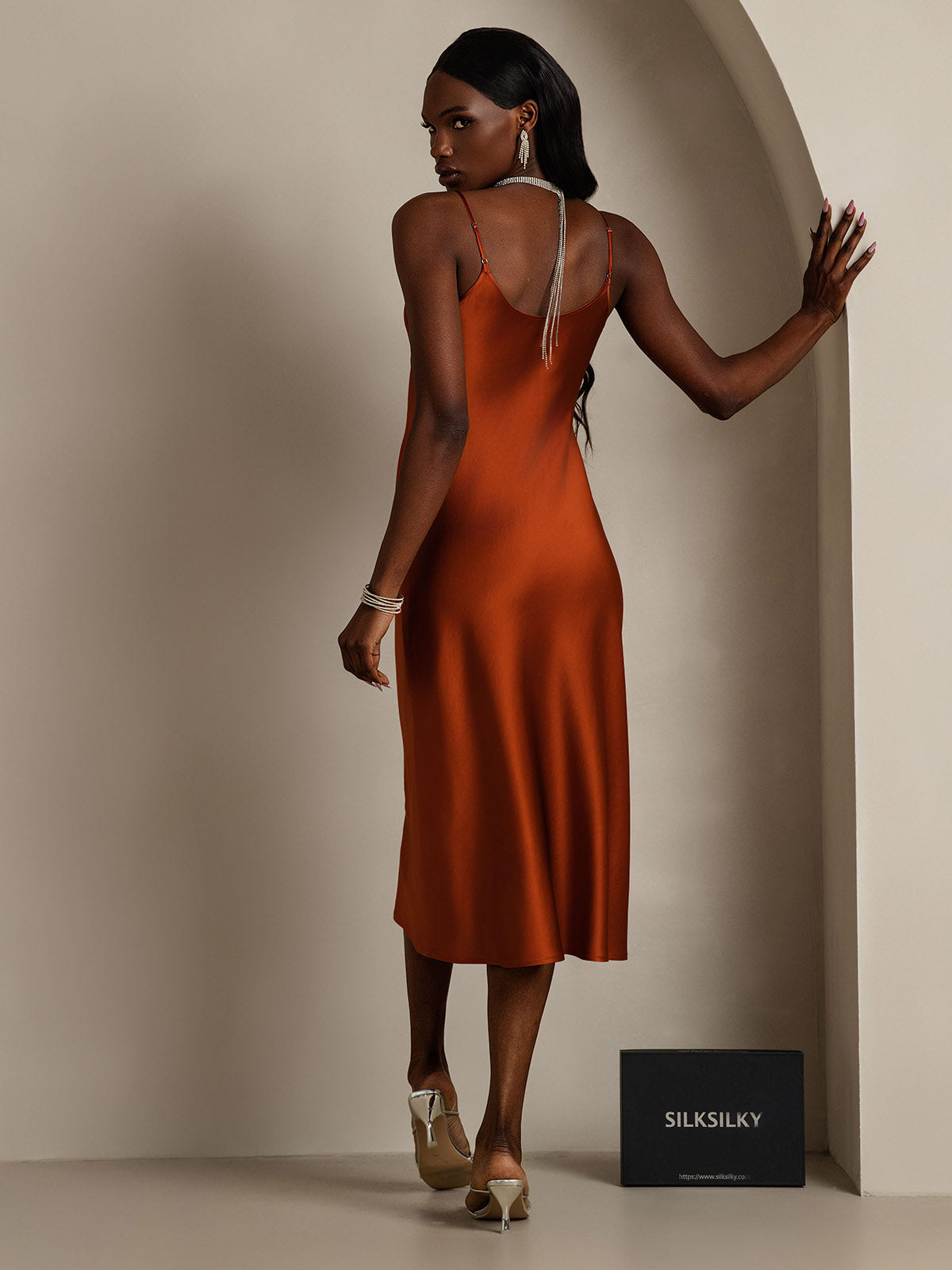 [Caramel] SilkSilky-FR Pure Soie Col Rond Robes 002