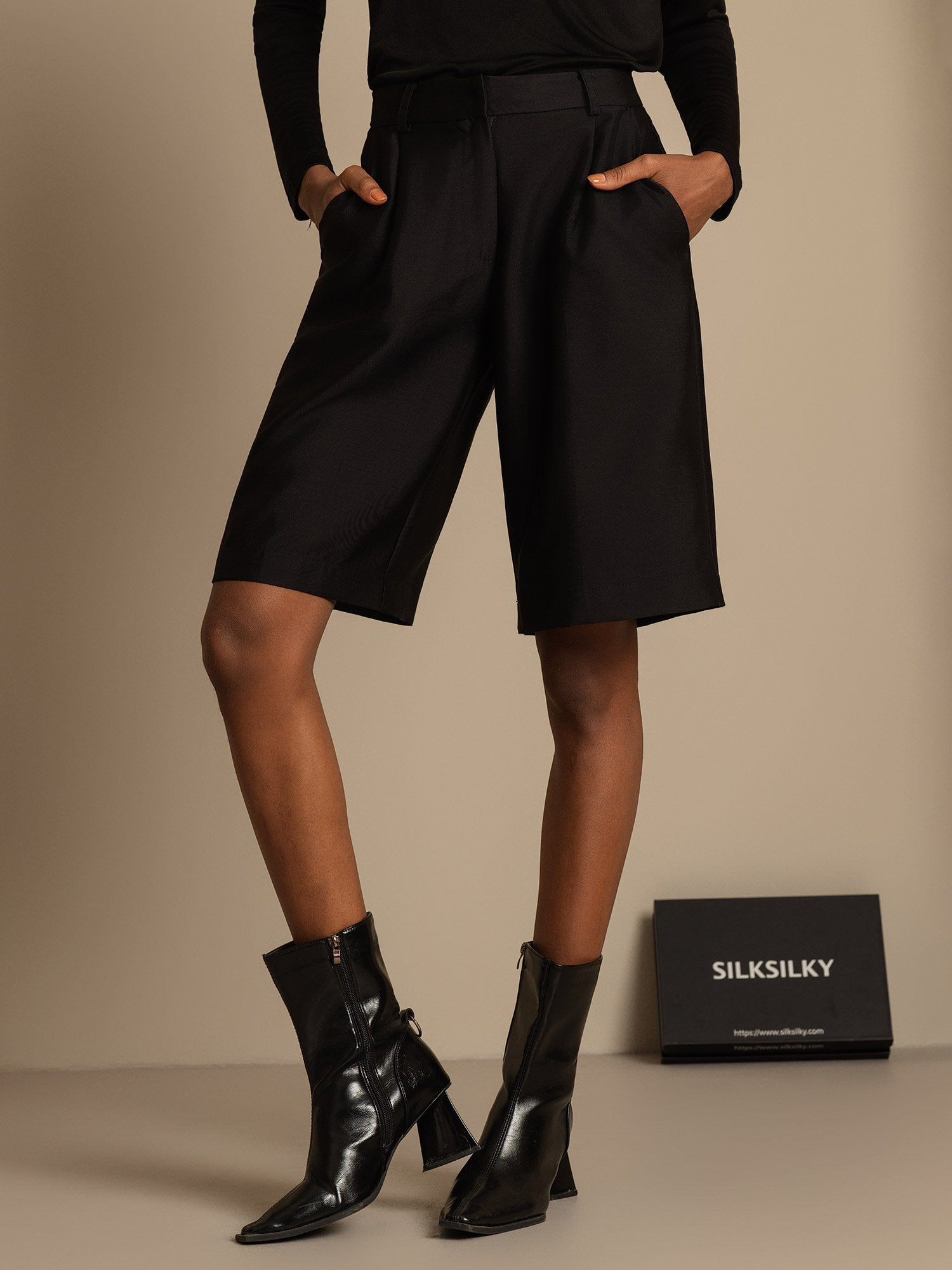 [Noir] SilkSilky-FR 32Momme Soie Womens Shorts 001,