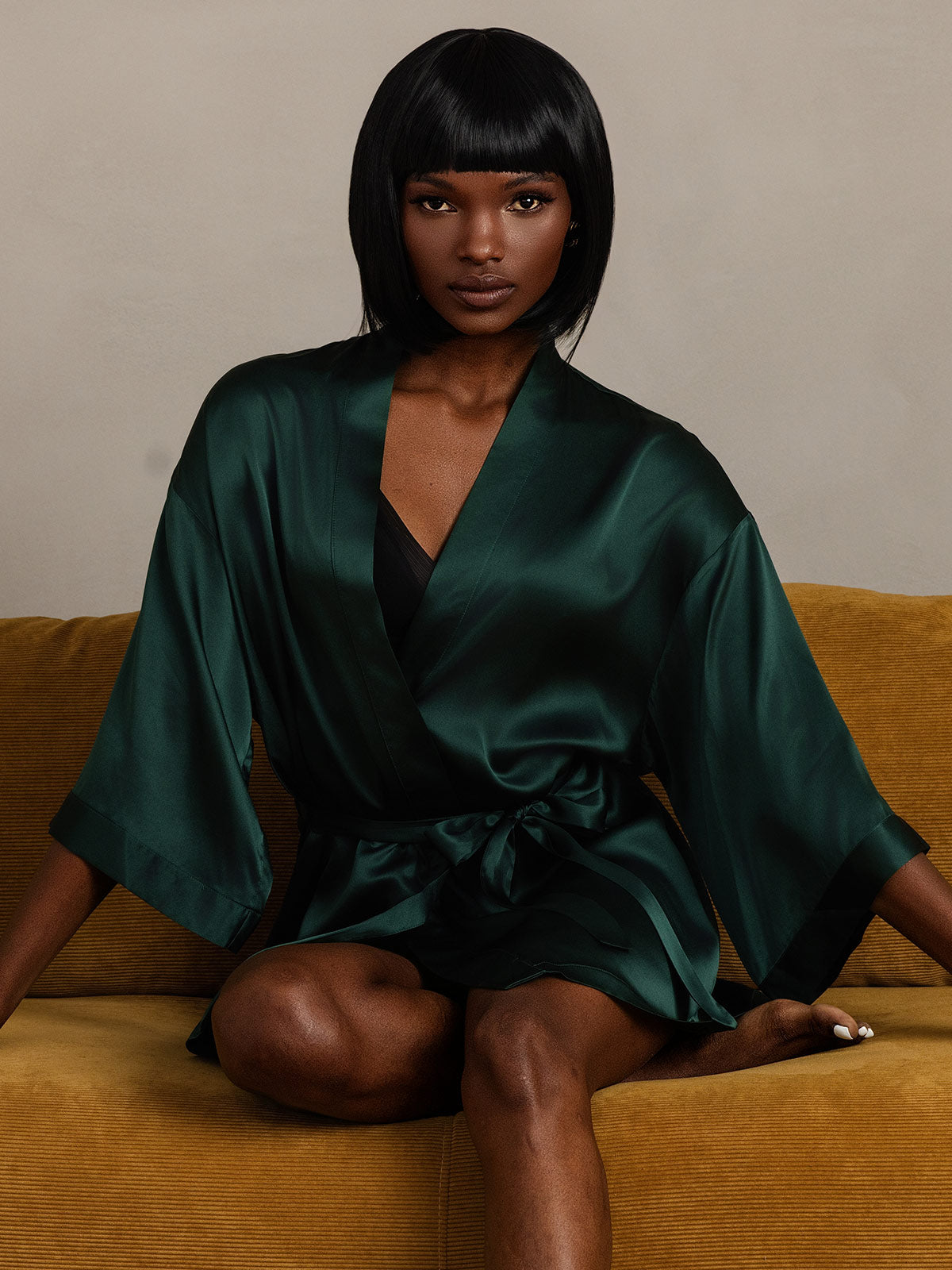 [Vert Foncé] SilkSilky-FR Pure Soie Womens Robe 003