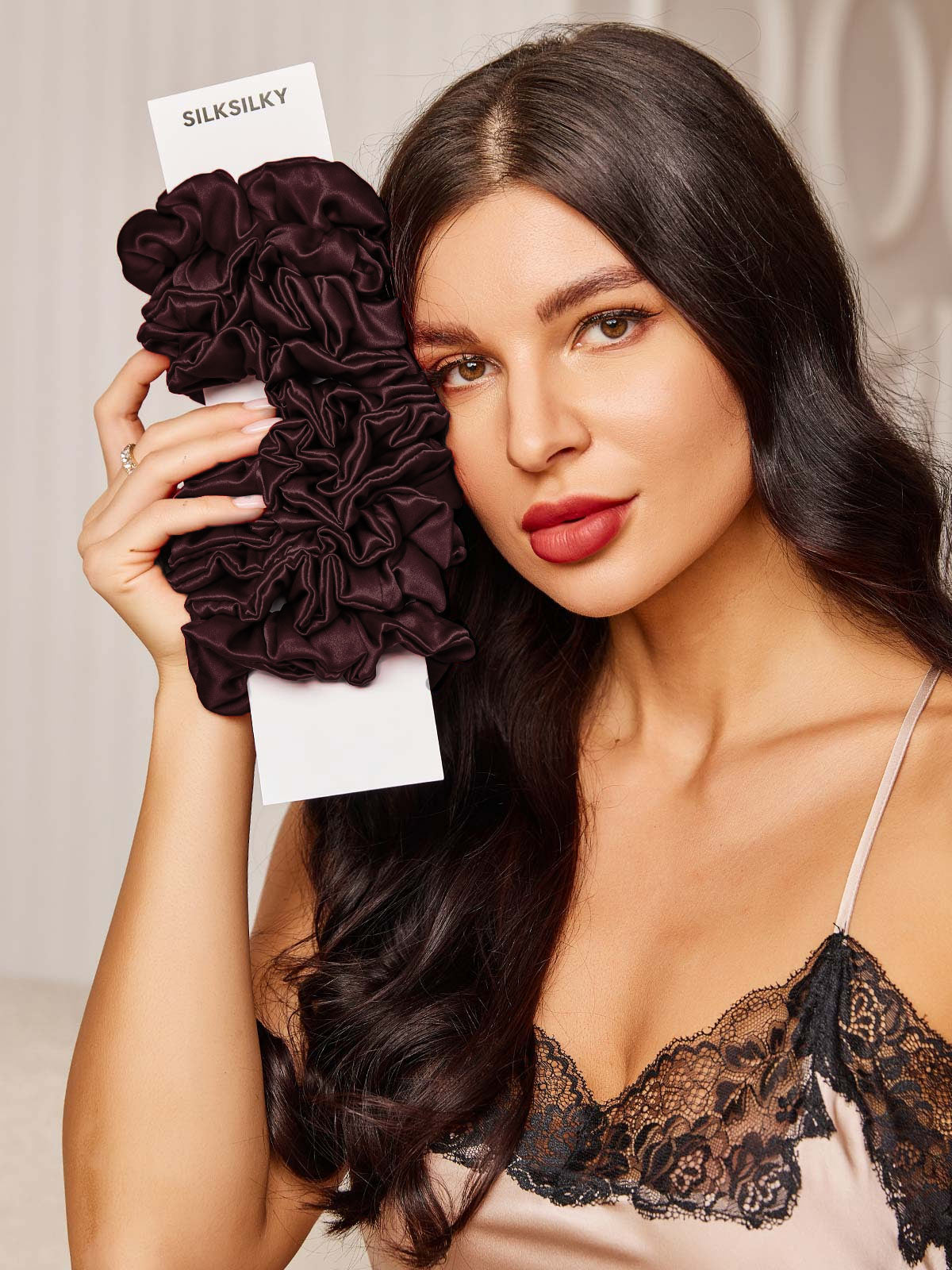 [Brun] SilkSilky-FR 19Momme Pure Soie Scrunchie 002