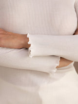 [Blanc] SilkSilky-FR Long Sleeve Turtle Neck Femme T-Shirt 006