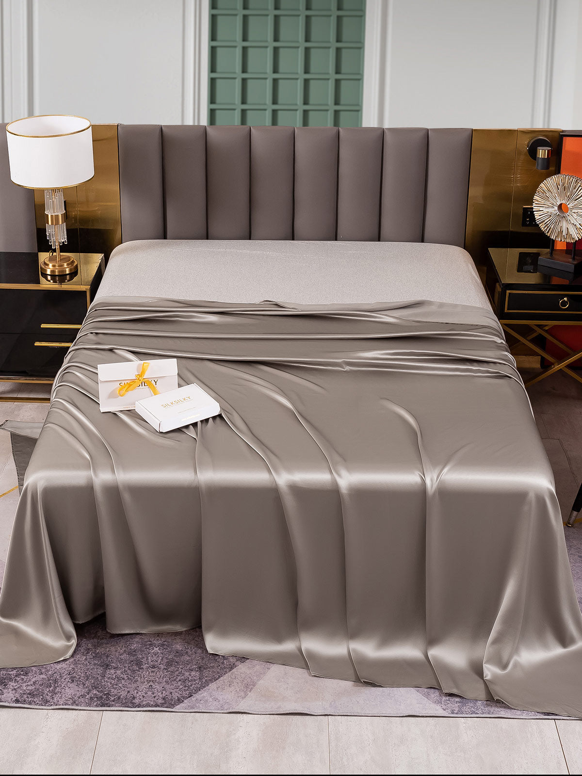 SilkSilky FR 25Momme Pure Soie Sheet Gris 002