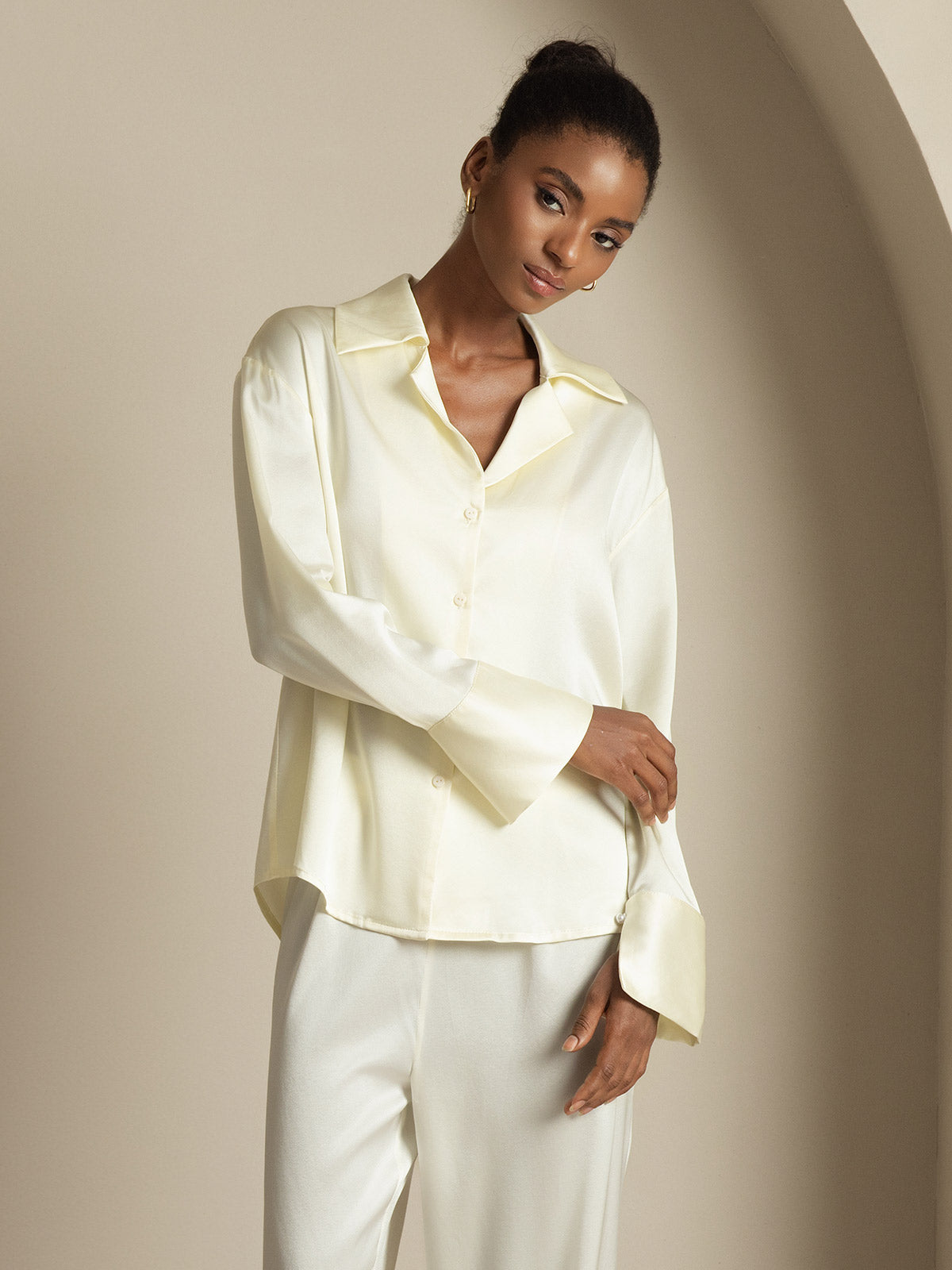 [Ivory] SilkSilky-FR 19Momme Soie Womens Shirt 006
