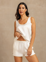 [Blanc] SilkSilky-FR 19Momme Sans manches Encolure Dégagée Femme Pyjamas 003