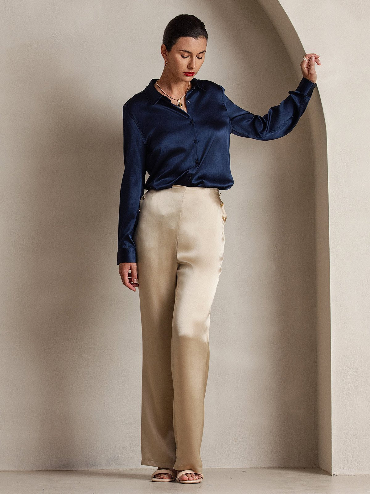 [Champagne] SilkSilky-FR 19Momme Soie Womens Pants 008