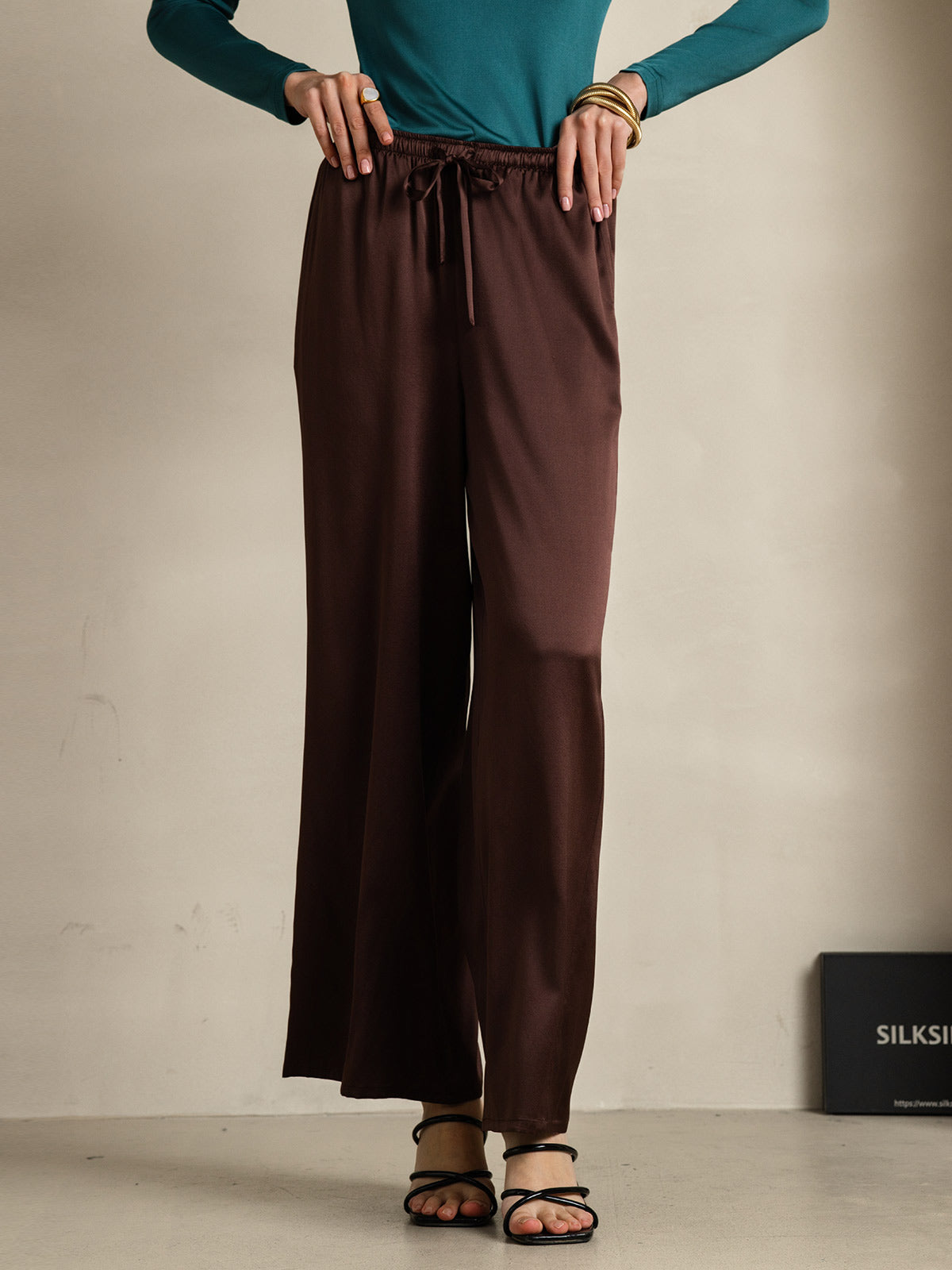 [Café] SilkSilky-FR Pure Soie Womens Pants 001