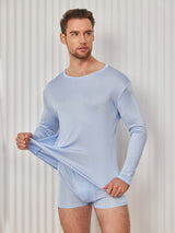 [Bleu Clair] SilkSilky-FR Long Sleeve Round Neck Homme T-Shirt 004