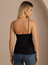 [Noir] SilkSilky-FR Sleeveless V Neck Top À Fines Brides 002
