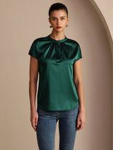 [Vert Foncé] SilkSilky-FR Short Sleeve Blouse 001