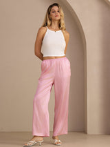 [Rayures Fines Roses] SilkSilky-FR Womens Pants 006