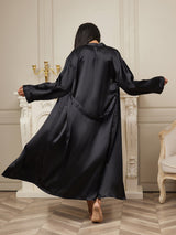 [Noir] SilkSilky-FR Long Sleeve Femme Peignoir 002