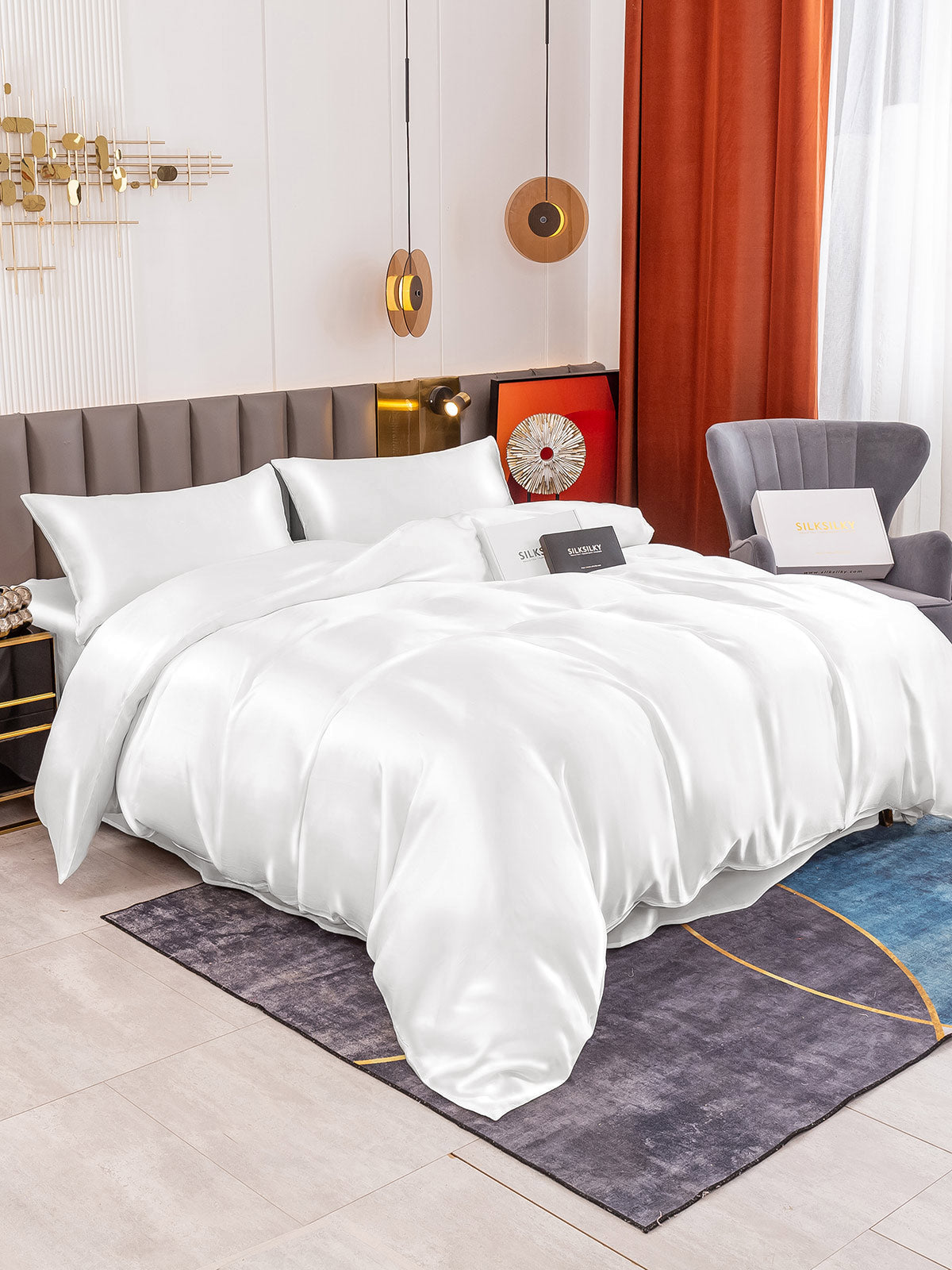 SilkSilky FR 19Momme Pure Soie Bedding Set Blanc 001