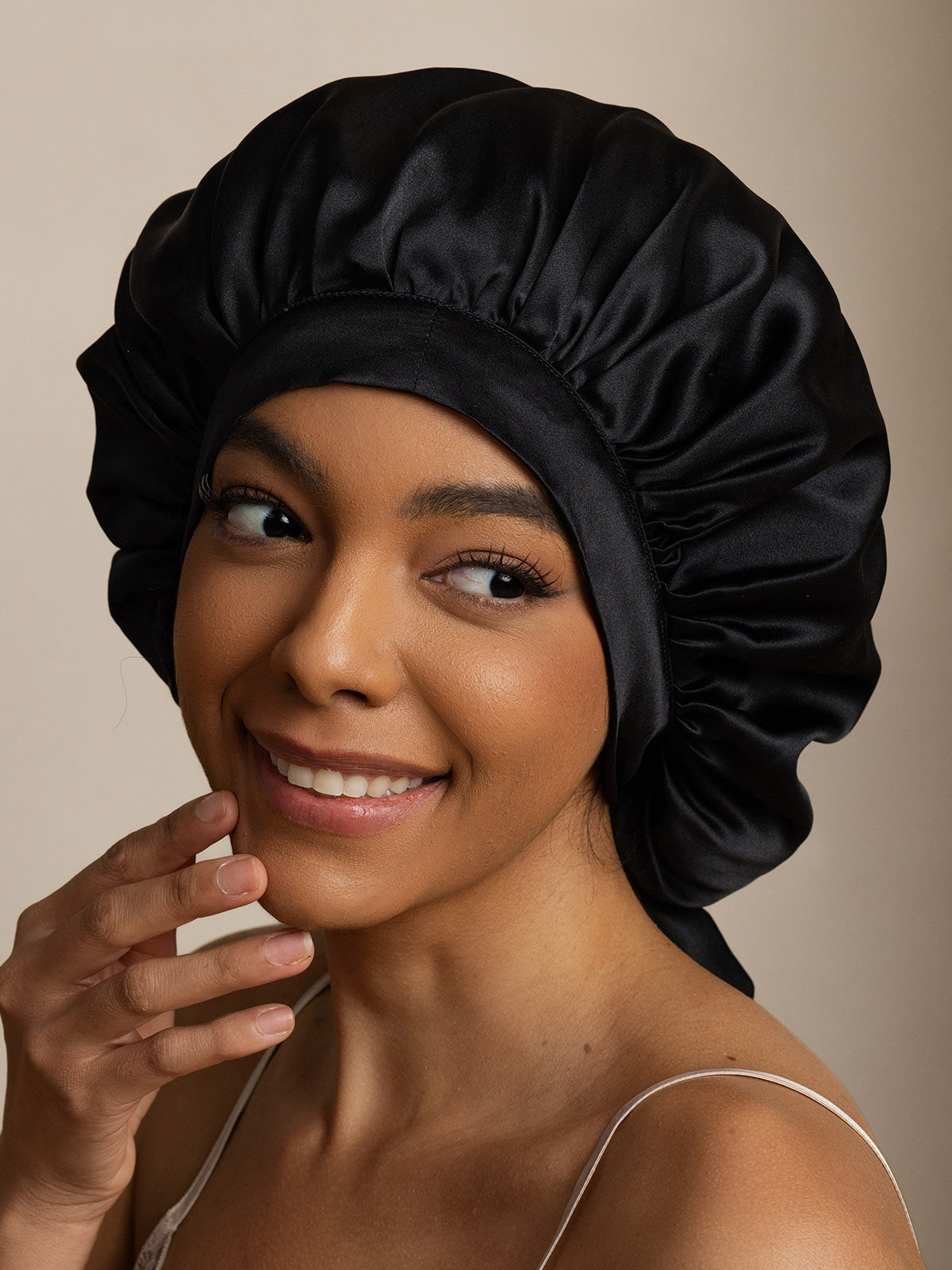 [Noir] SilkSilky-FR Pure Soie Sleep Cap 003