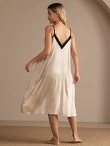 [Beige Riz] SilkSilky-FR Spaghetti Strap V Neck Chemises de nuit 002