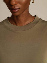 [Olive Brûlée] SilkSilky-FR Half Sleeve Crew Neck Femme T-Shirt 004