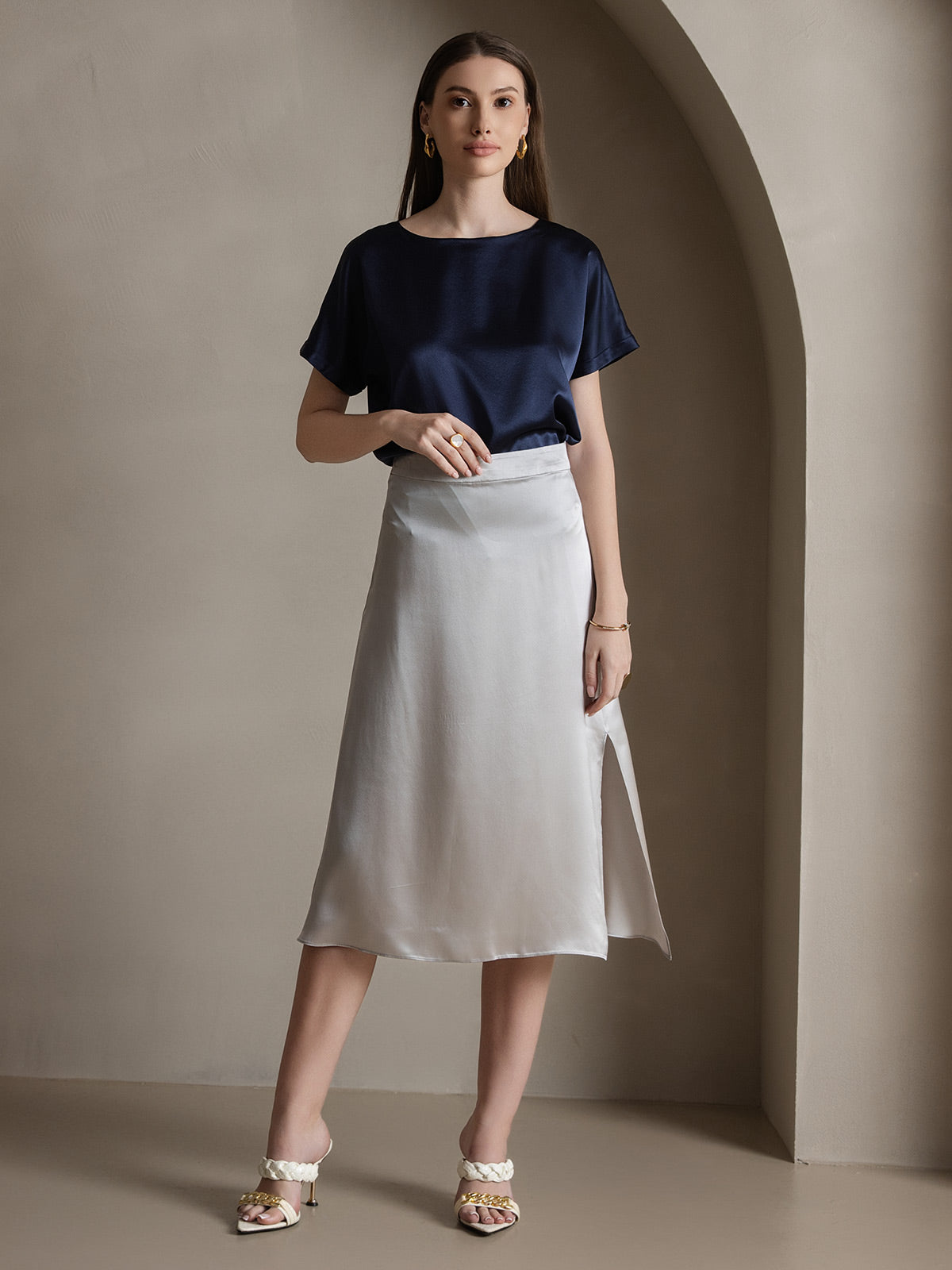 [Gris Clair] SilkSilky-FR 19Momme Soie Skirt 002