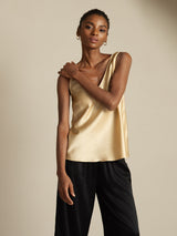 [Champagne] SilkSilky-FR Sleeveless V Neck Top À Fines Brides 007